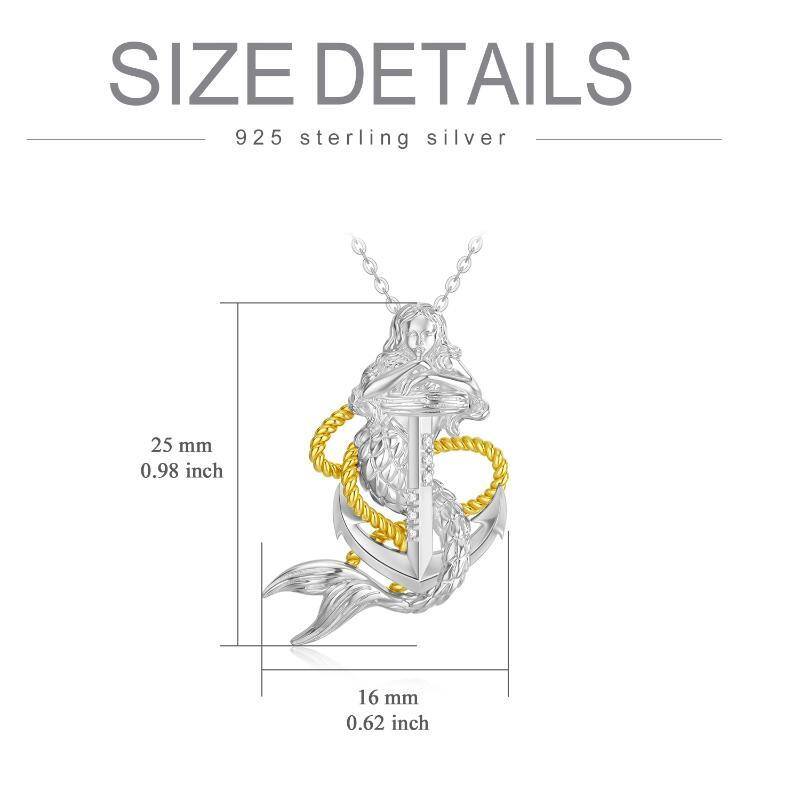 Sterling Silver Two-tone Anchor & Mermaid Cable Chain Necklace-5