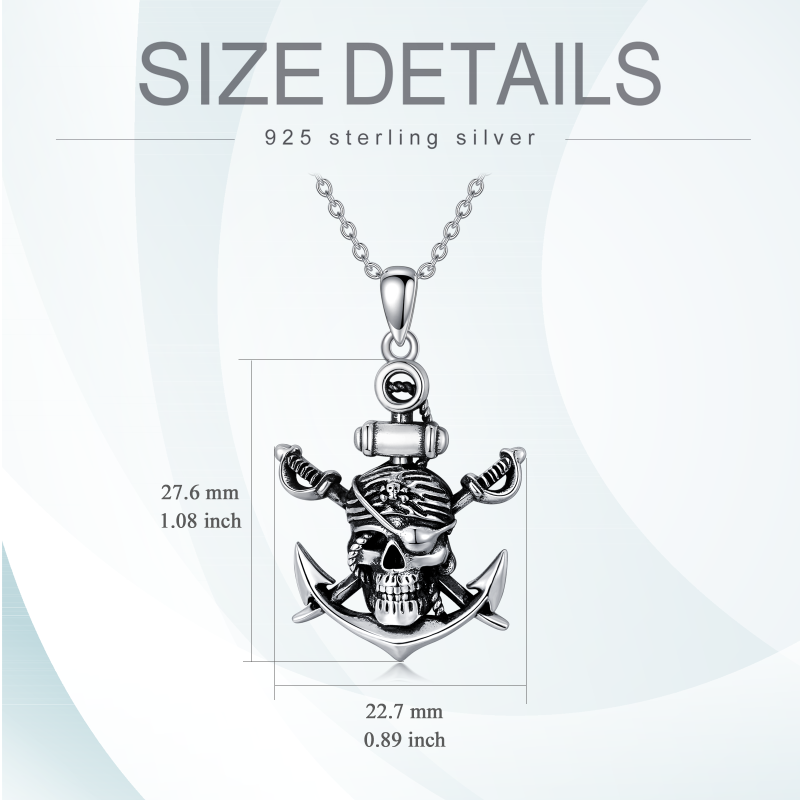 Sterling Silver Two-tone Anchor & Skull Pendant Necklace-4