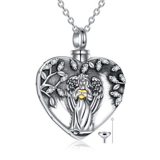 Sterling Silver Two-tone Cubic Zirconia Angel Urn Necklace for Ashes