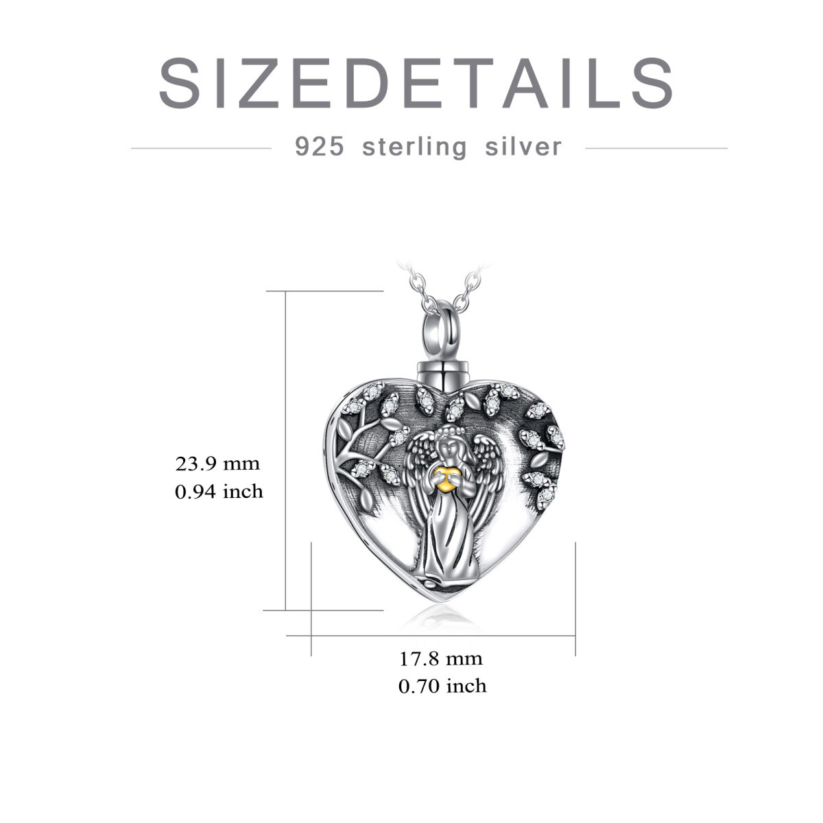 Sterling Silver Two-tone Cubic Zirconia Angel Urn Necklace for Ashes-5