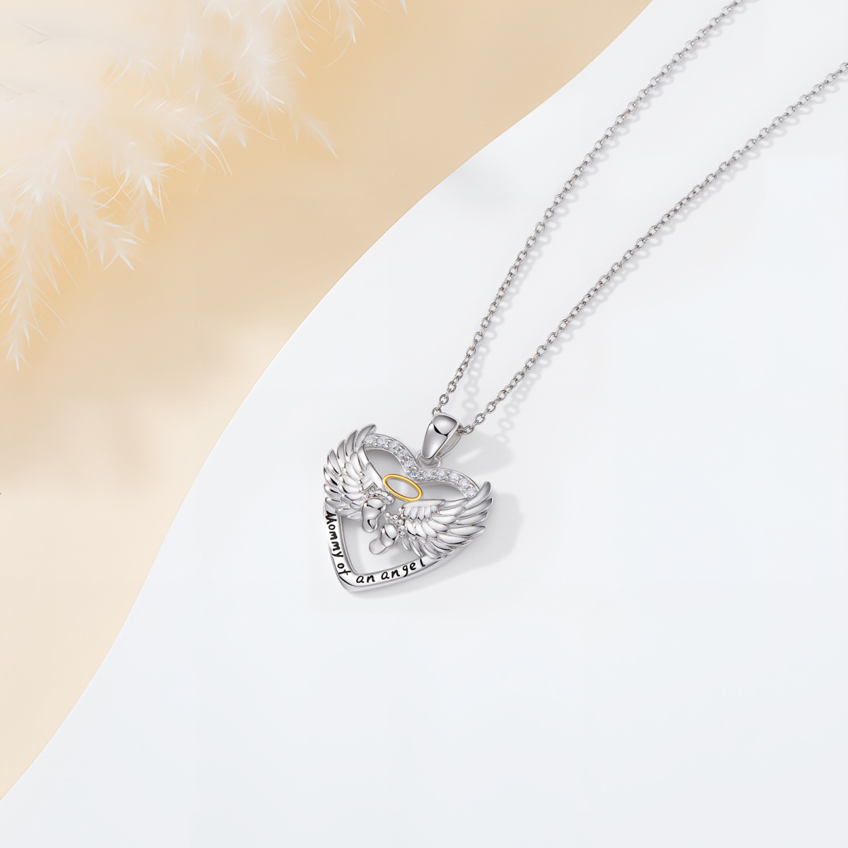 Sterling Silver Two-tone Angel Wing & Footprints Pendant Necklace with Engraved Word-3