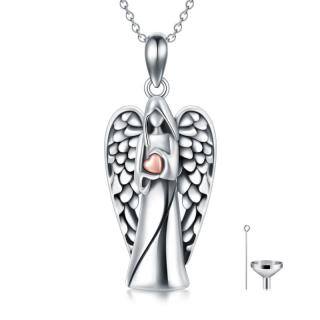 Sterling Silver Two-tone Angel Wing & Heart Urn Necklace for Ashes-41