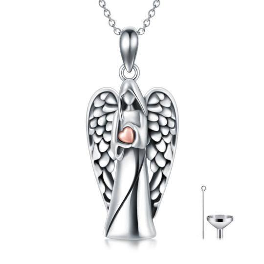 Sterling Silver Two-tone Angel Wing & Heart Urn Necklace for Ashes