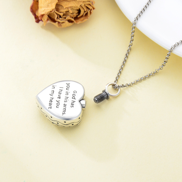 Sterling Silver Two-tone Angel Wing & Heart Urn Necklace for Ashes with Engraved Word-4