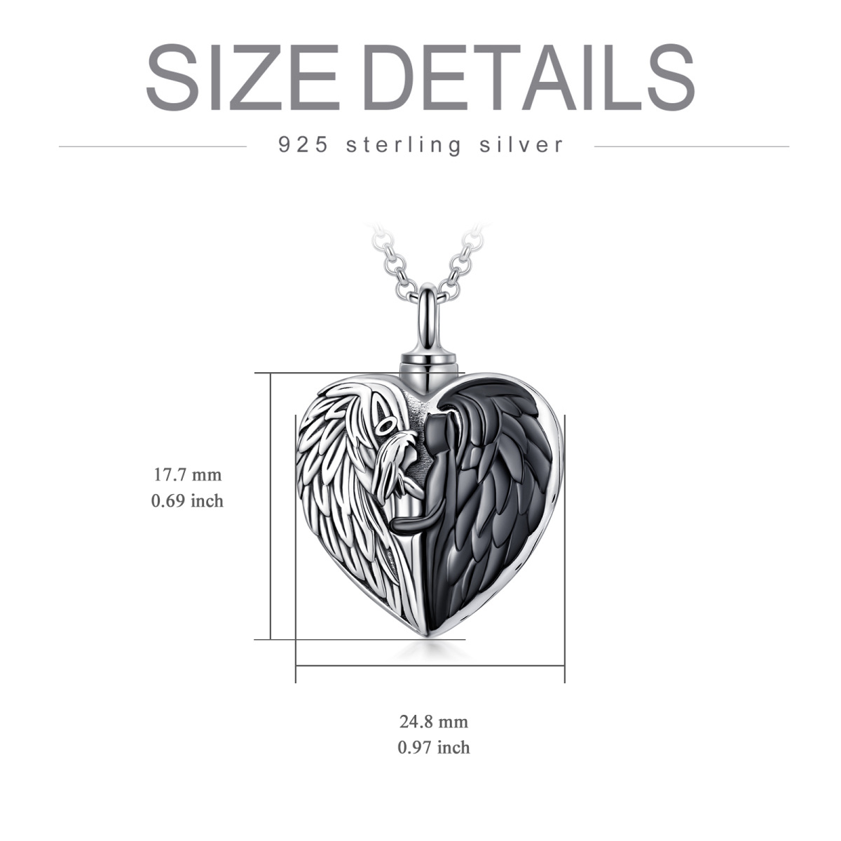 Sterling Silver Two-tone Angel Wing & Heart Urn Necklace for Ashes with Engraved Word-5