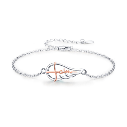 Bracelet en argent sterling avec pendentif aile d'ange bicolore et mot gravé