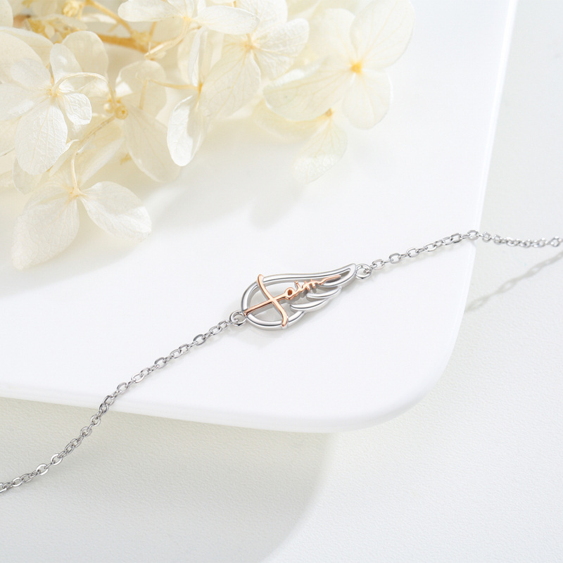 Pulseira de prata esterlina 925 ajustável Faith Cross Angel Wings joias para mulheres e meninas-4