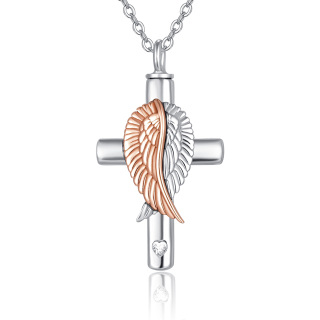 Sterling Silver Two-tone Angel Wings Pendant Necklace-1