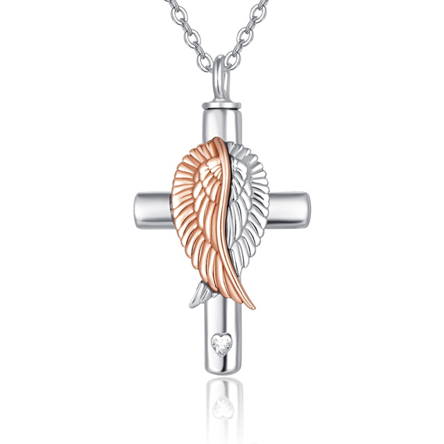 Sterling Silver Two-tone Angel Wings Pendant Necklace-2