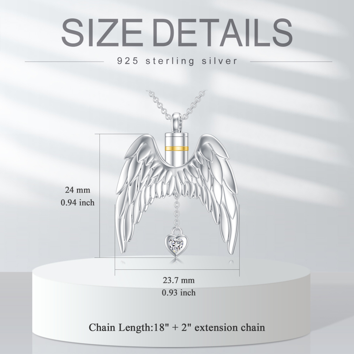 Sterling Silver Two-tone Cubic Zirconia Angel Wings Urn Necklace for Ashes-5