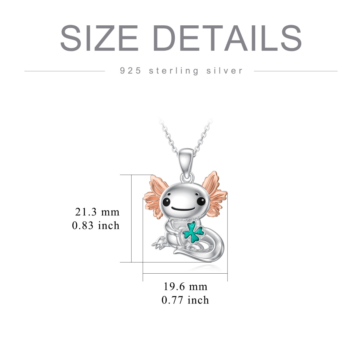 Sterling Silver Two-tone Axolotl & Four Leaf Clover Pendant Necklace-6