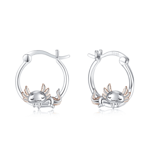 Boucles d'oreilles créoles Axolotl bicolores en argent sterling