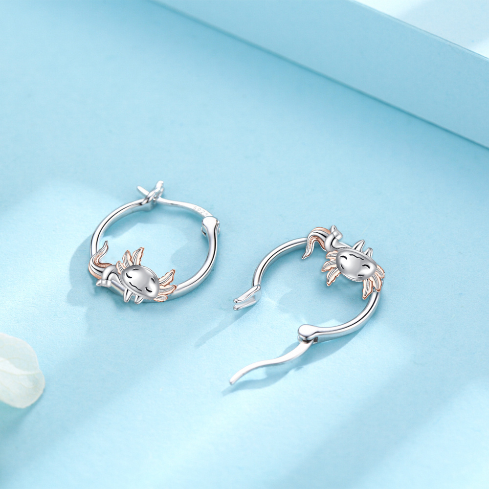 Orecchini a cerchio Axolotl in argento sterling bicolore-4