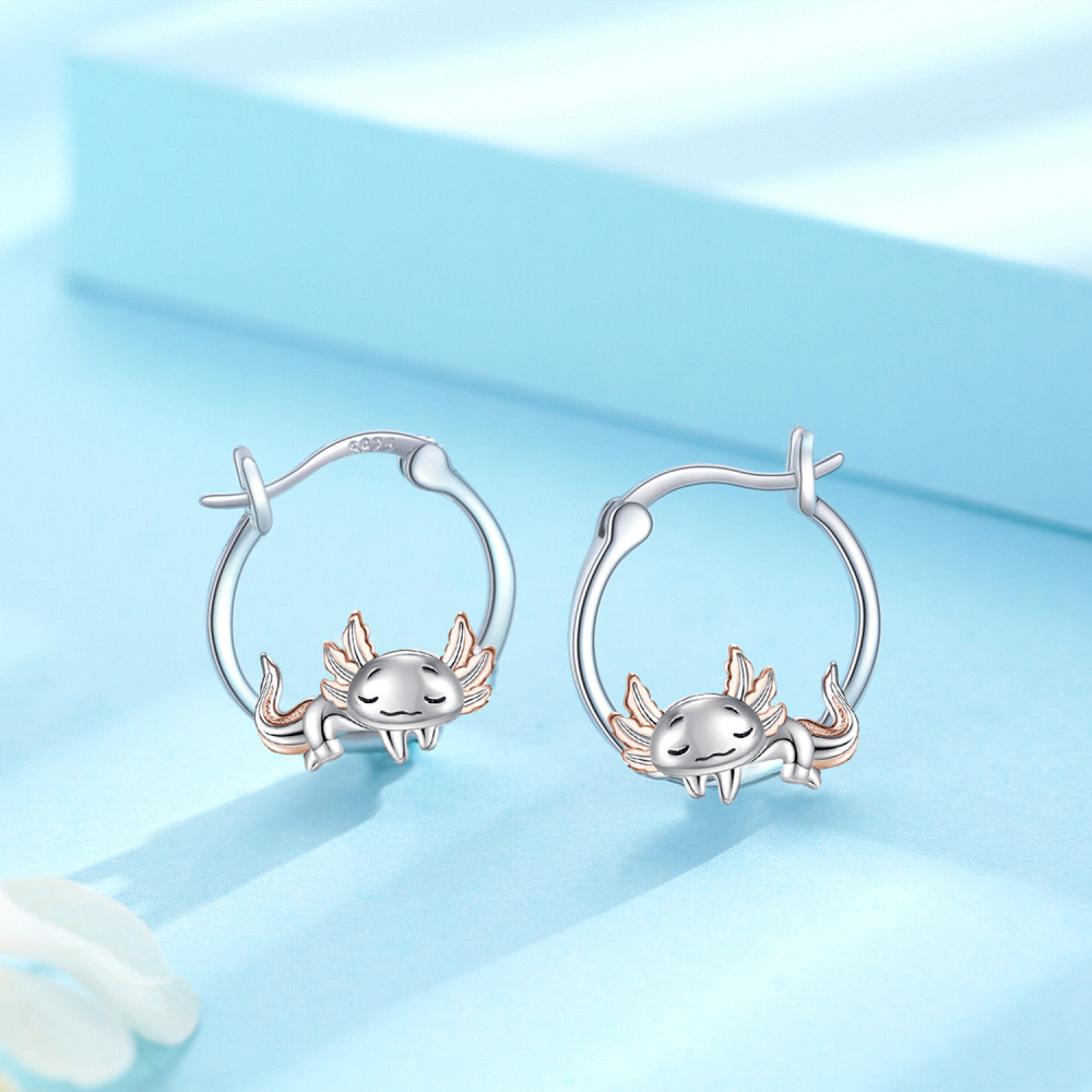 Orecchini a cerchio Axolotl in argento sterling bicolore-5