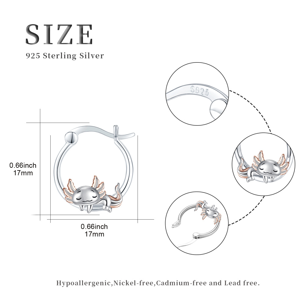 Orecchini a cerchio Axolotl in argento sterling bicolore-6