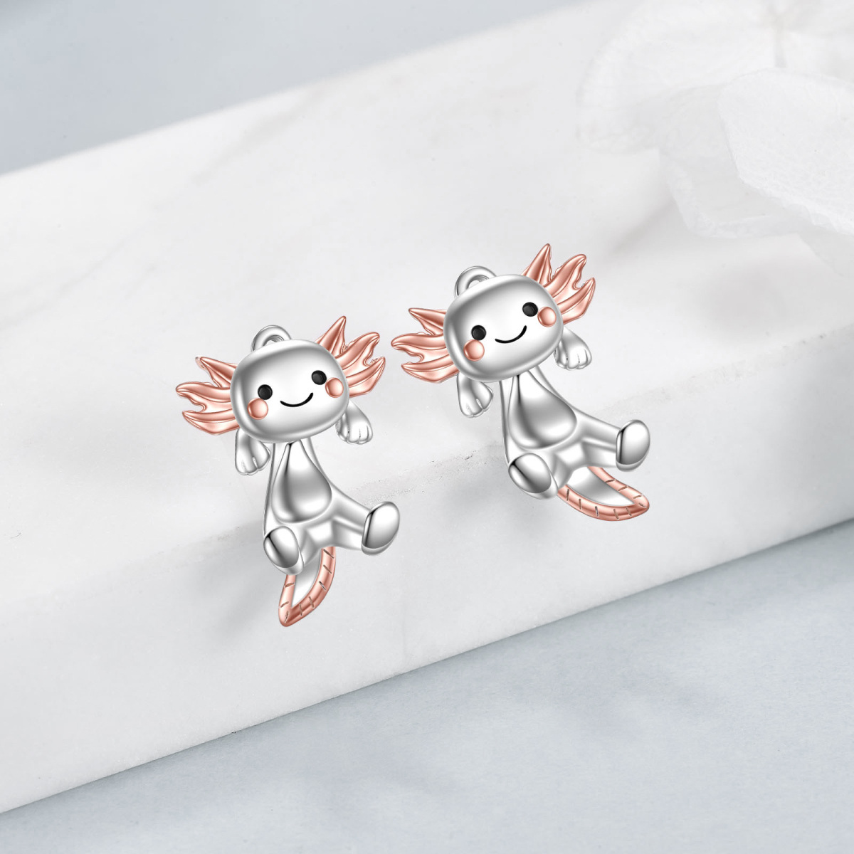 Sterling Silver Two-tone Axolotl Stud Earrings-3