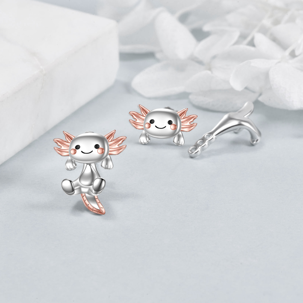 Boucles d'oreilles à tige en argent sterling bicolore Axolotl-4