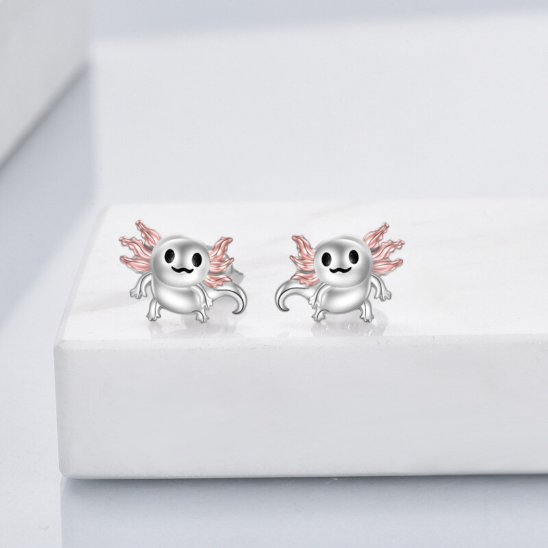 Brincos de prata esterlina Axolotl em dois tons-3