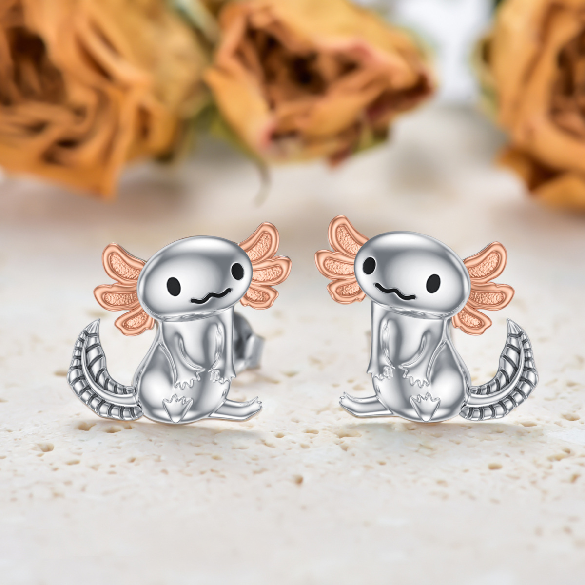 Boucles d'oreilles Axolotl en argent sterling bicolore-4