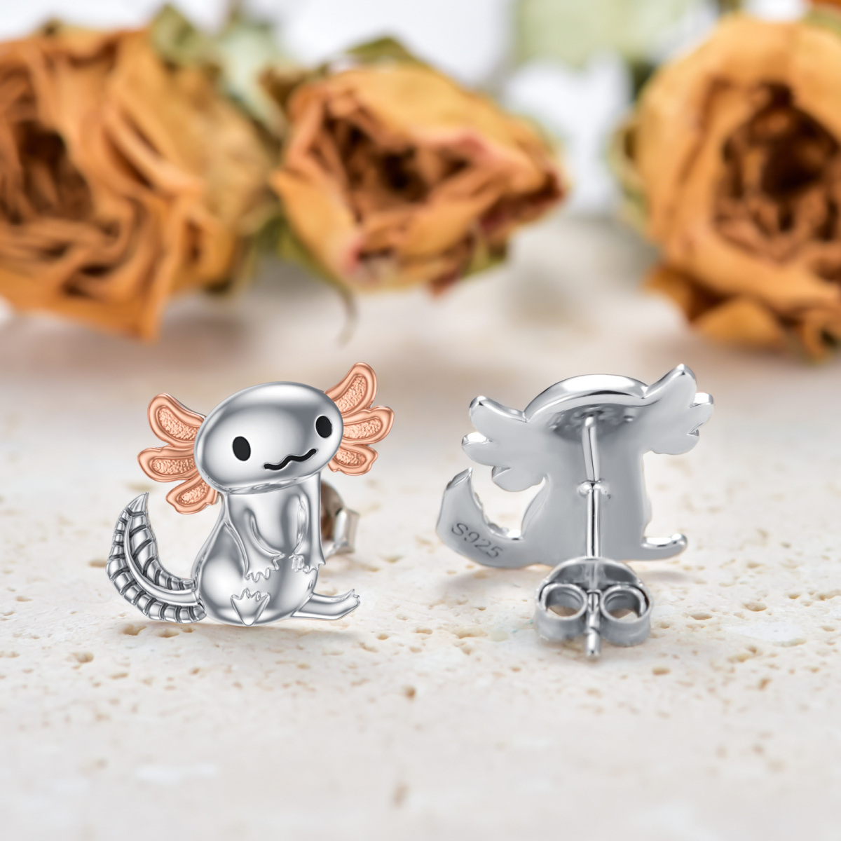 Sterling Silver Two-tone Axolotl Stud Earrings-5