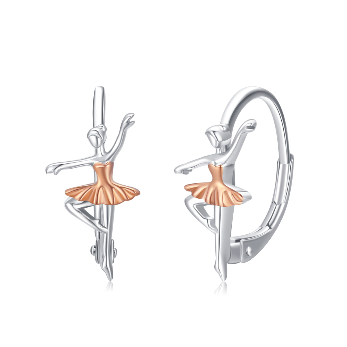 Sterling Silver Two-tone Ballet Dancer Lever-back Earrings-1