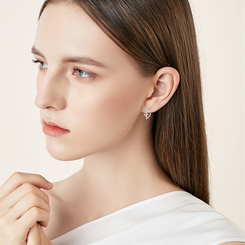 Brincos de prata esterlina com dois tons de bailarina e fecho de alavanca-2