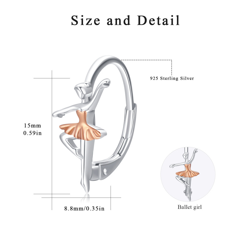 Brincos de prata esterlina com dois tons de bailarina e fecho de alavanca-3