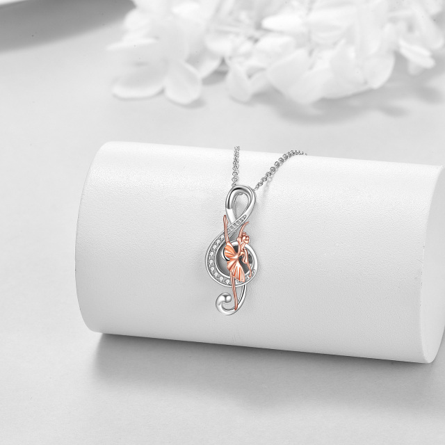 Collana in argento sterling con ciondolo a forma di ballerina e simbolo musicale con zirconia cubica bicolore-3