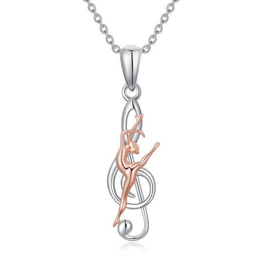 Sterling Silver Two-tone Ballet Dancer & Music Symbol Pendant Necklace