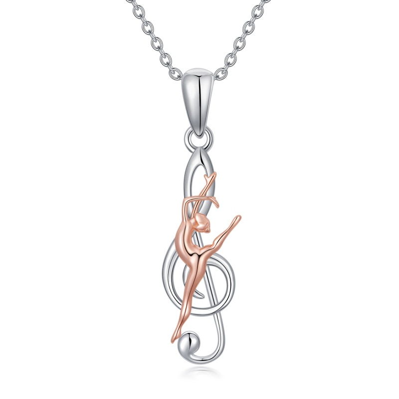 Sterling Silver Two-tone Ballet Dancer & Music Symbol Pendant Necklace-1