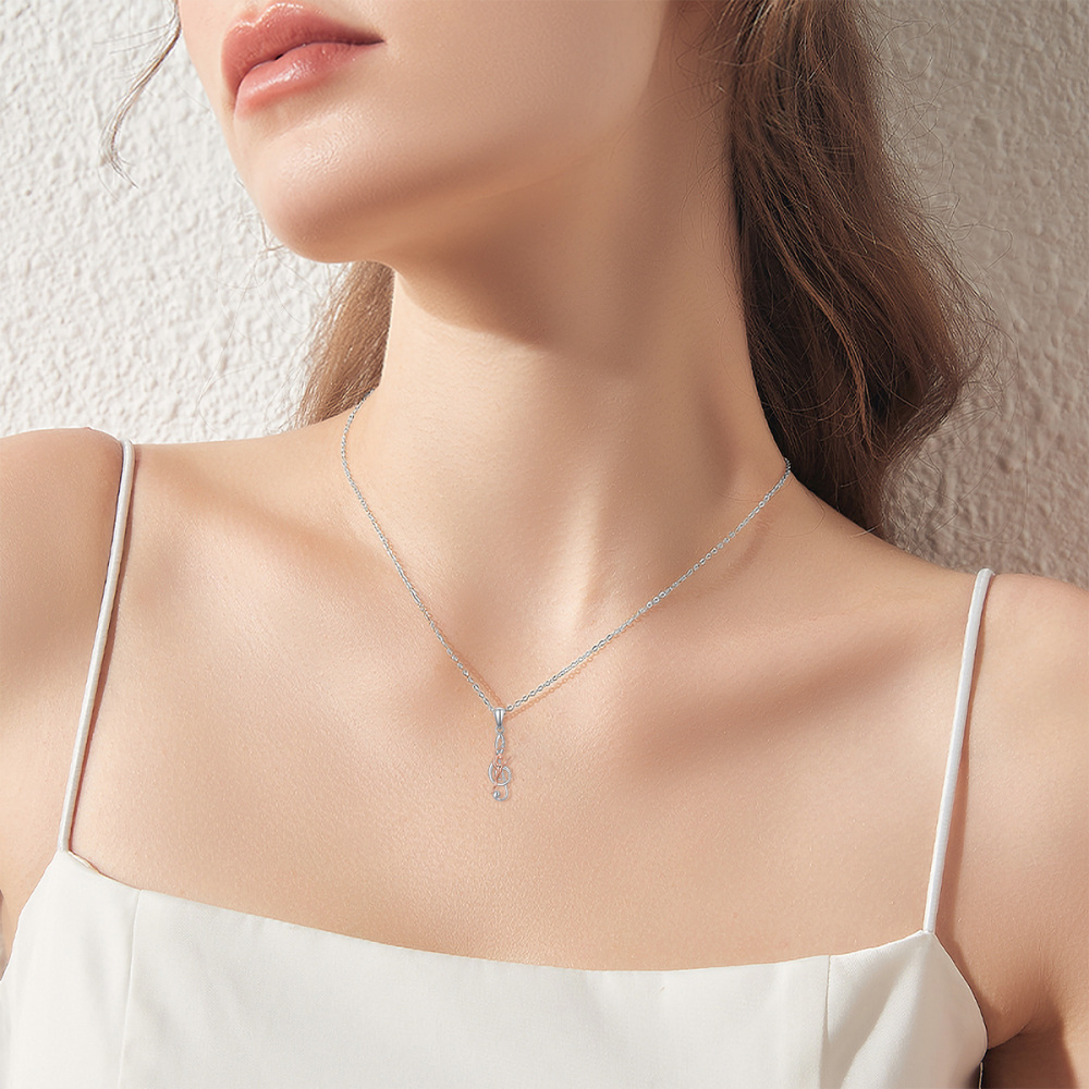 Sterling Silver Two-tone Ballet Dancer & Music Symbol Pendant Necklace-2
