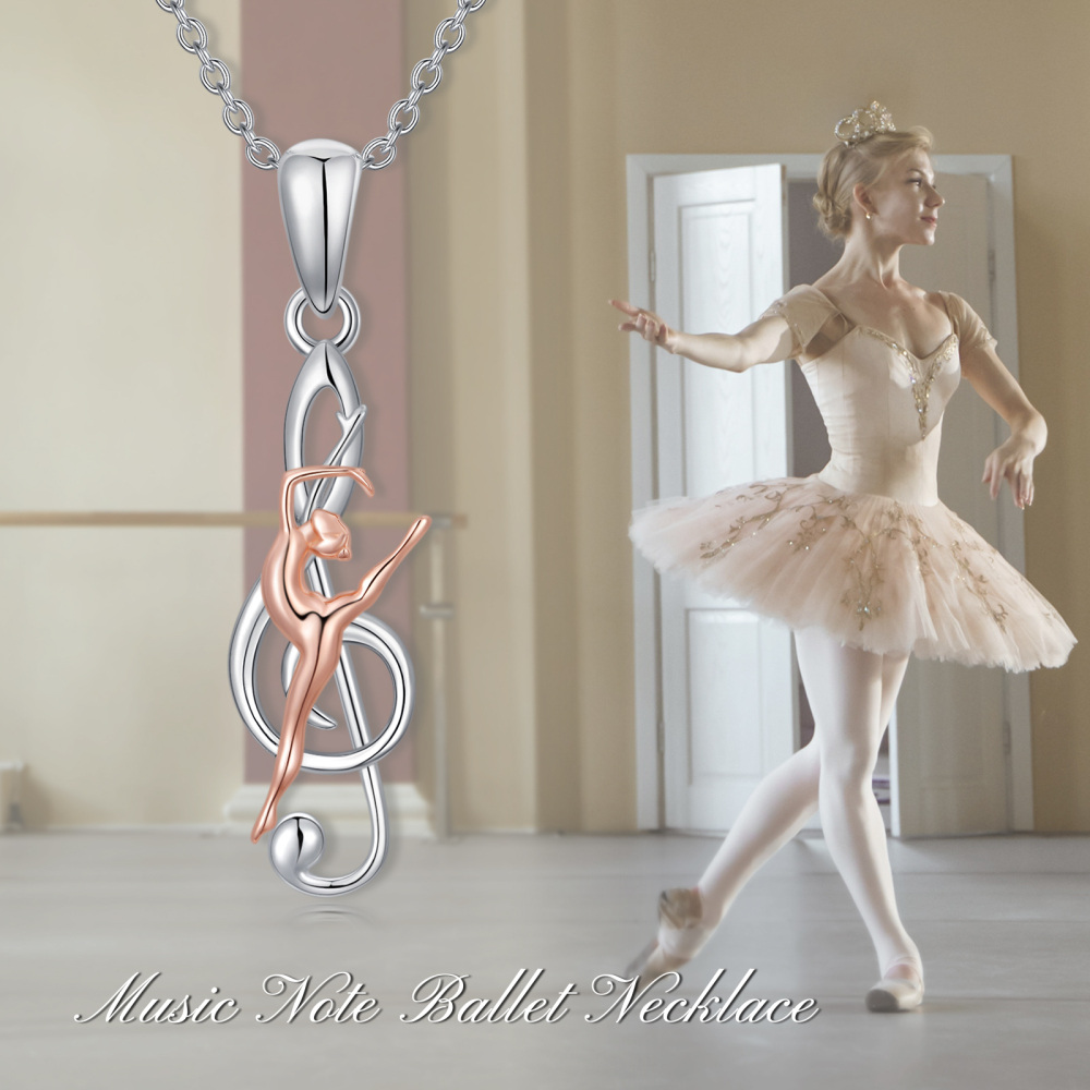 Sterling Silver Two-tone Ballet Dancer & Music Symbol Pendant Necklace-5