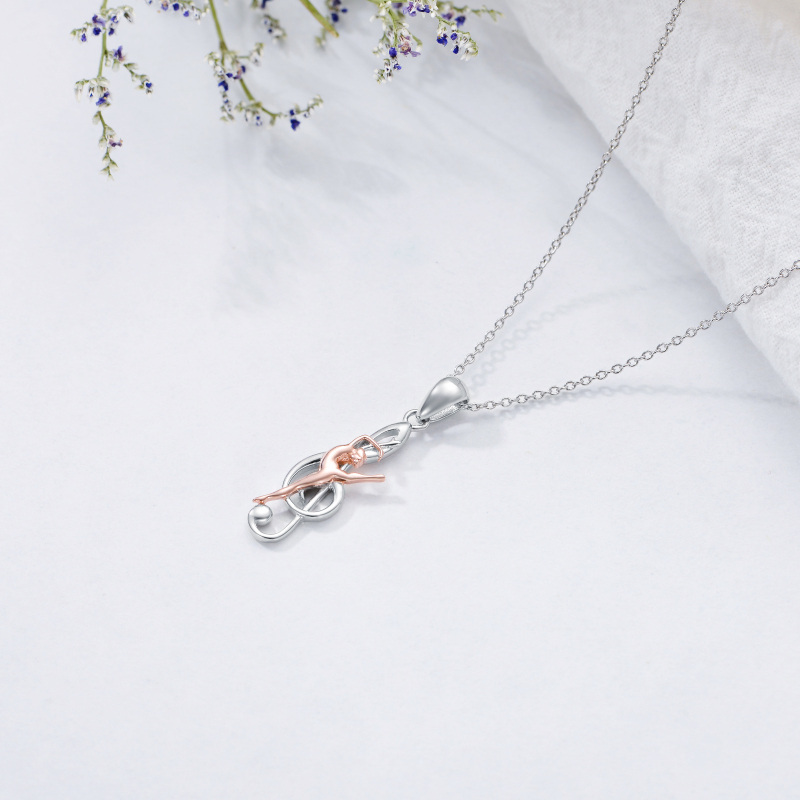 Sterling Silver Two-tone Ballet Dancer & Music Symbol Pendant Necklace-3
