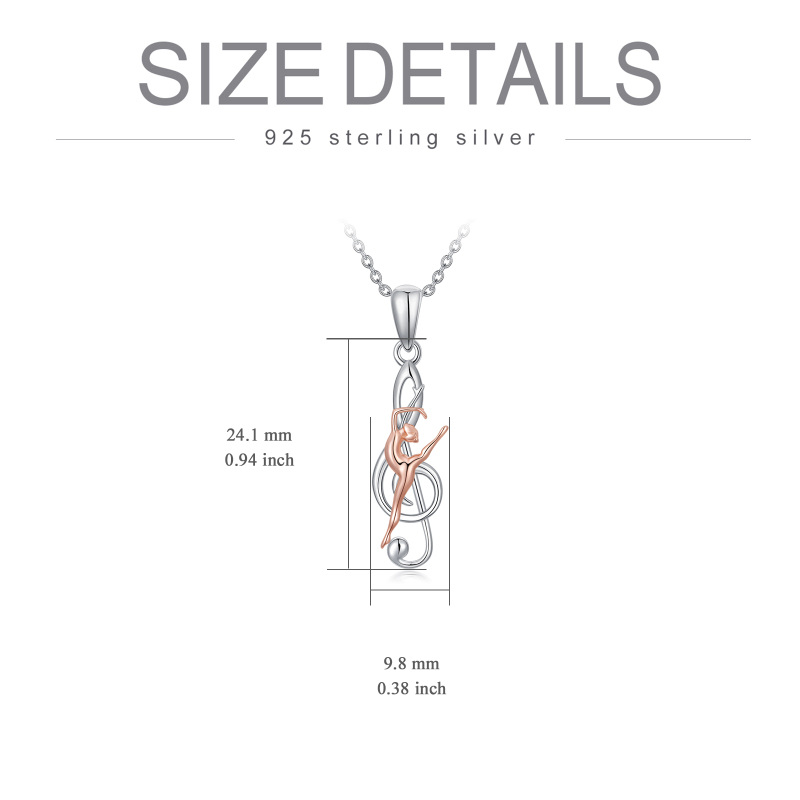 Sterling Silver Two-tone Ballet Dancer & Music Symbol Pendant Necklace-4