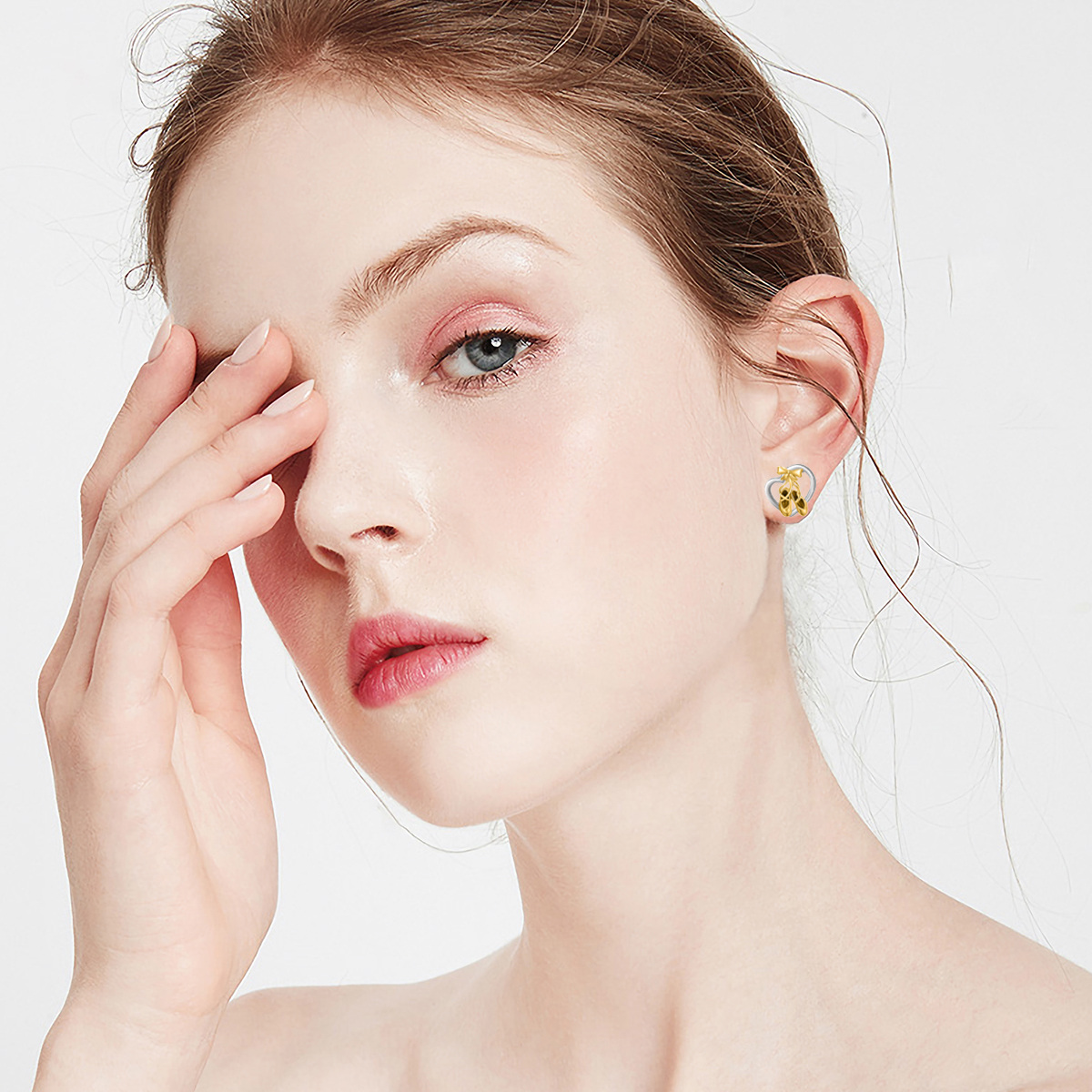 Sterling Silver Two-Tone Ballet Shoes Bow And Heart Stud Earrings For Women-2