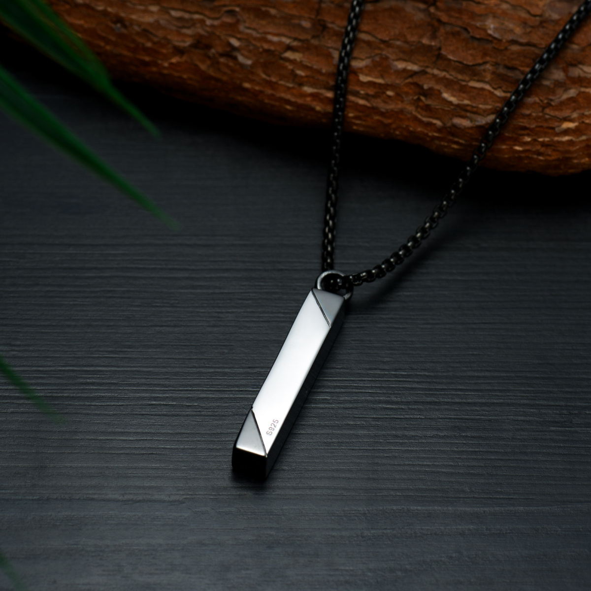 Sterling zilveren tweekleurige Cubic Zirconia Bar Cremation Urn ketting voor as voor manne-4