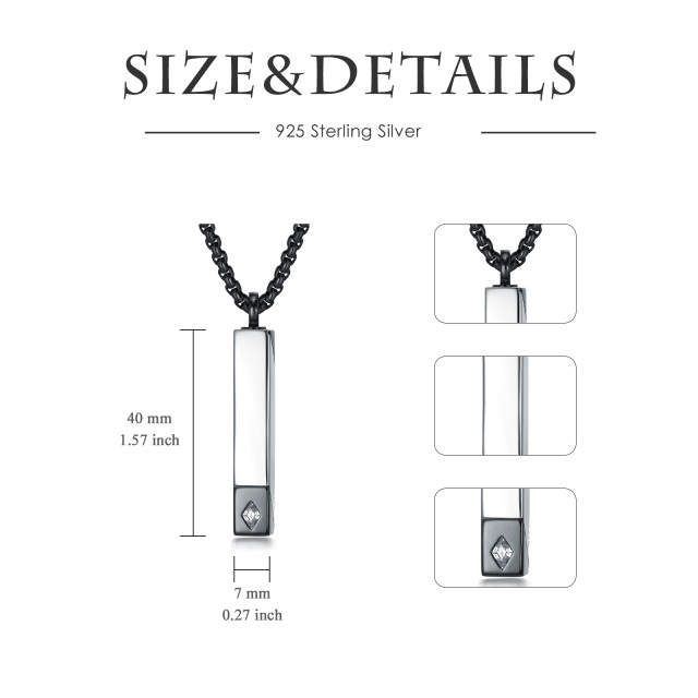 Sterling Silber Zwei-Ton Cubic Zirkonia Bar Kremation Urne Halskette für Asche für Männer-6