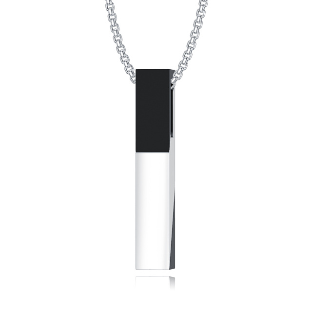 Sterling Silver Two-tone Bar Necklace for Men-2