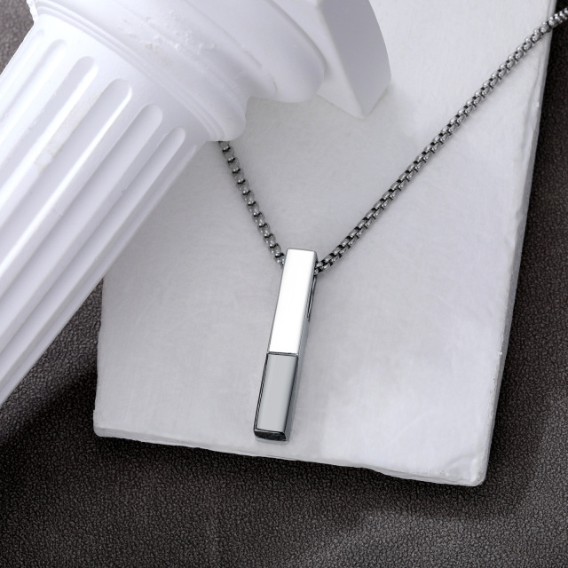 Sterling Silver Two-tone Bar Necklace for Men-4