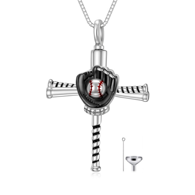 Sterling Silber Zweifarbige Baseball & Kreuz Urnen Halskette