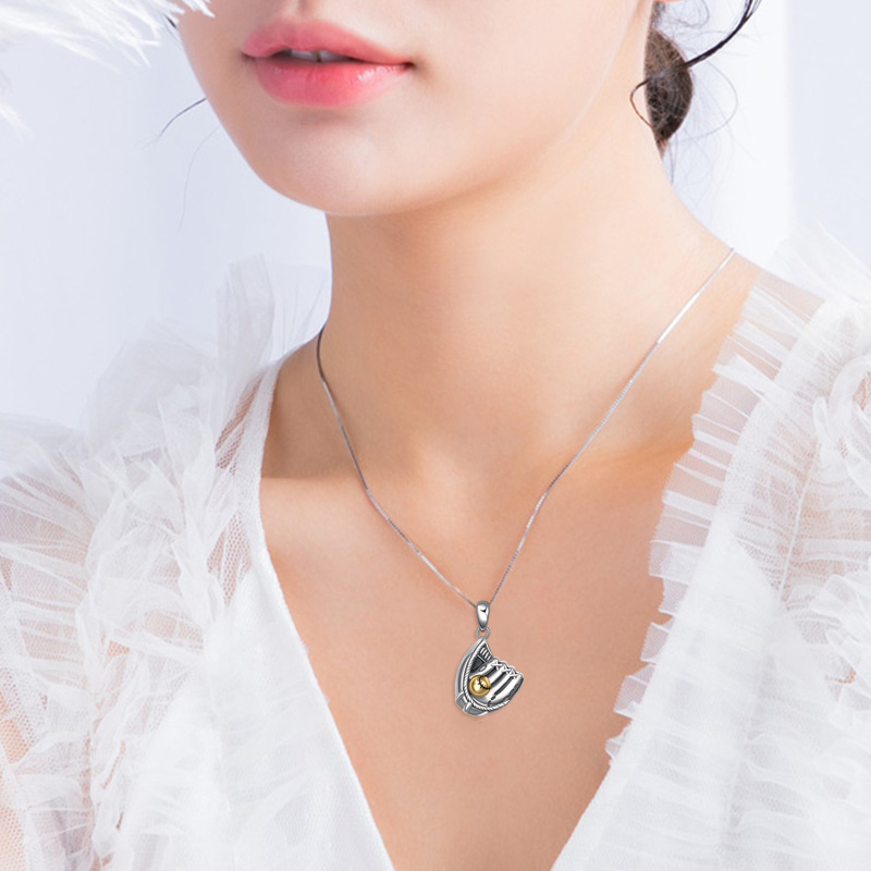 Collar de urna de béisbol de dos tonos de plata esterlina para cenizas-2