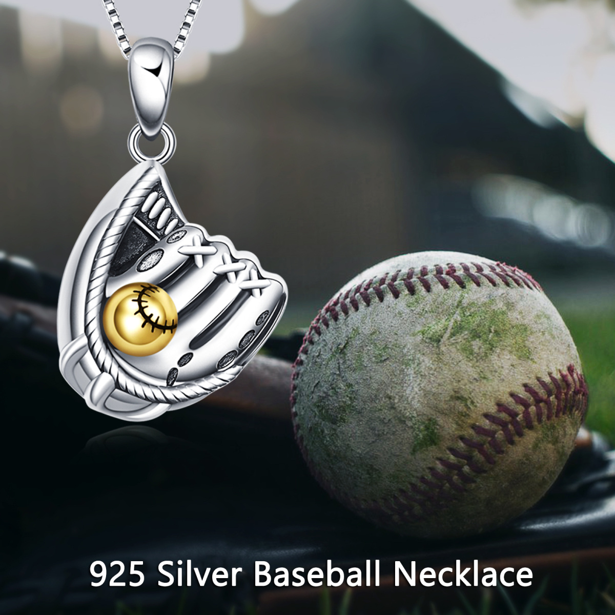 Collana con urna da baseball in argento sterling bicolore per le ceneri-3