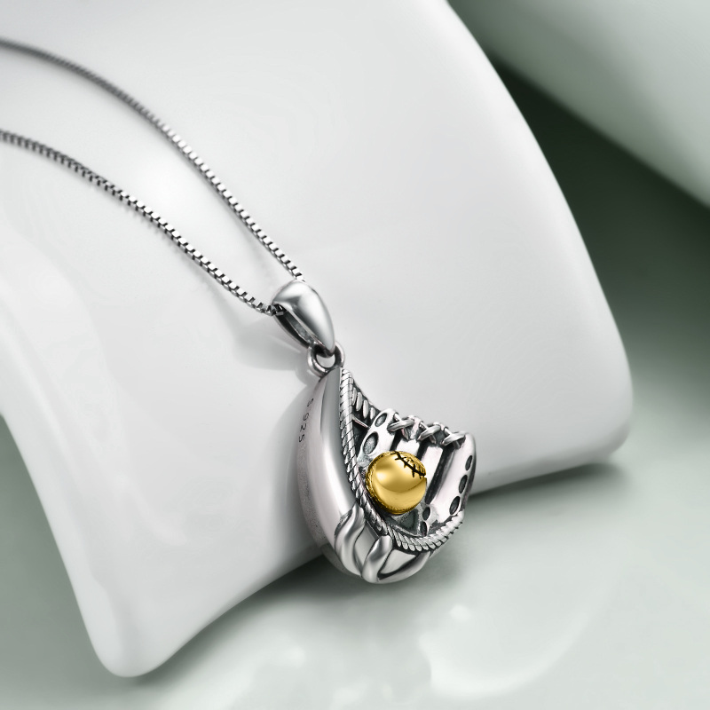 Collar de urna de béisbol de dos tonos de plata esterlina para cenizas-3