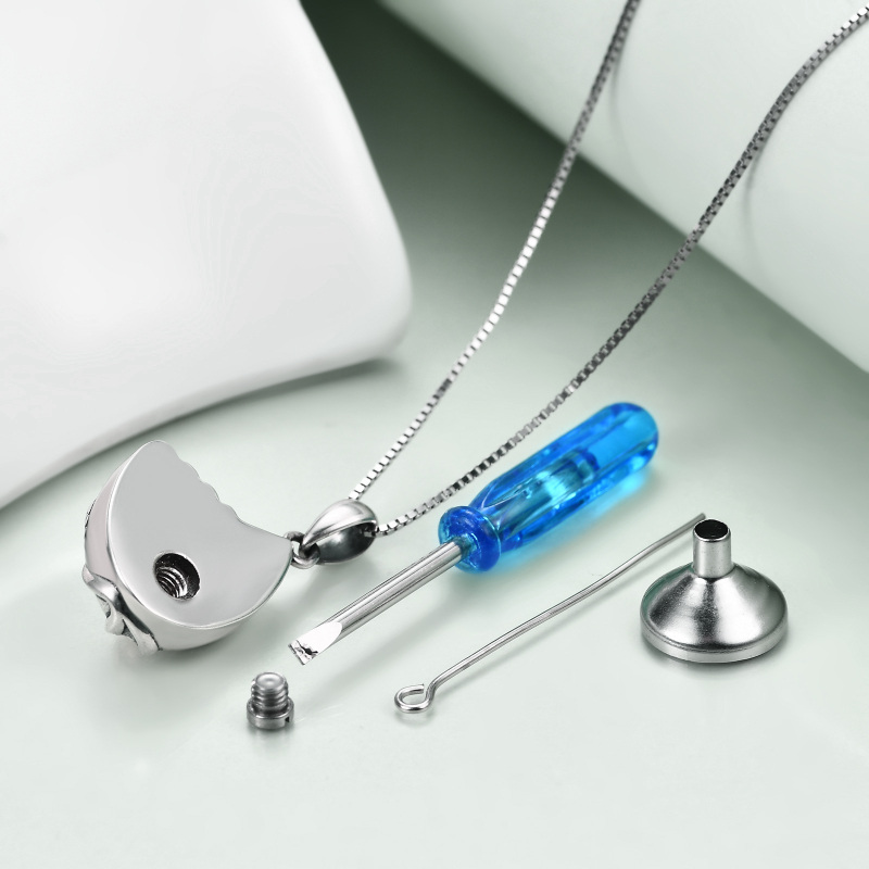 Collar de urna de béisbol de dos tonos de plata esterlina para cenizas-4