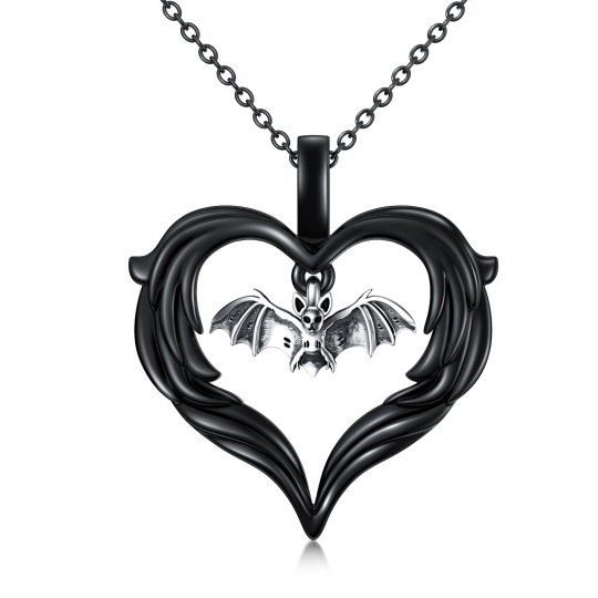 Collier pendentif coeur chauve-souris bicolore en argent sterling