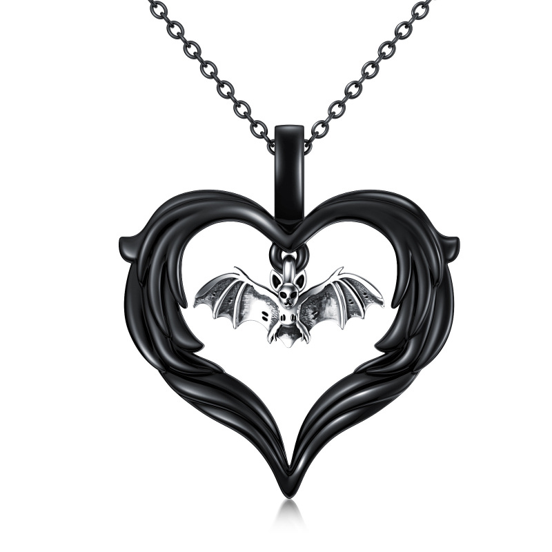 Sterling Silver Two-tone Bat & Heart Pendant Necklace-5
