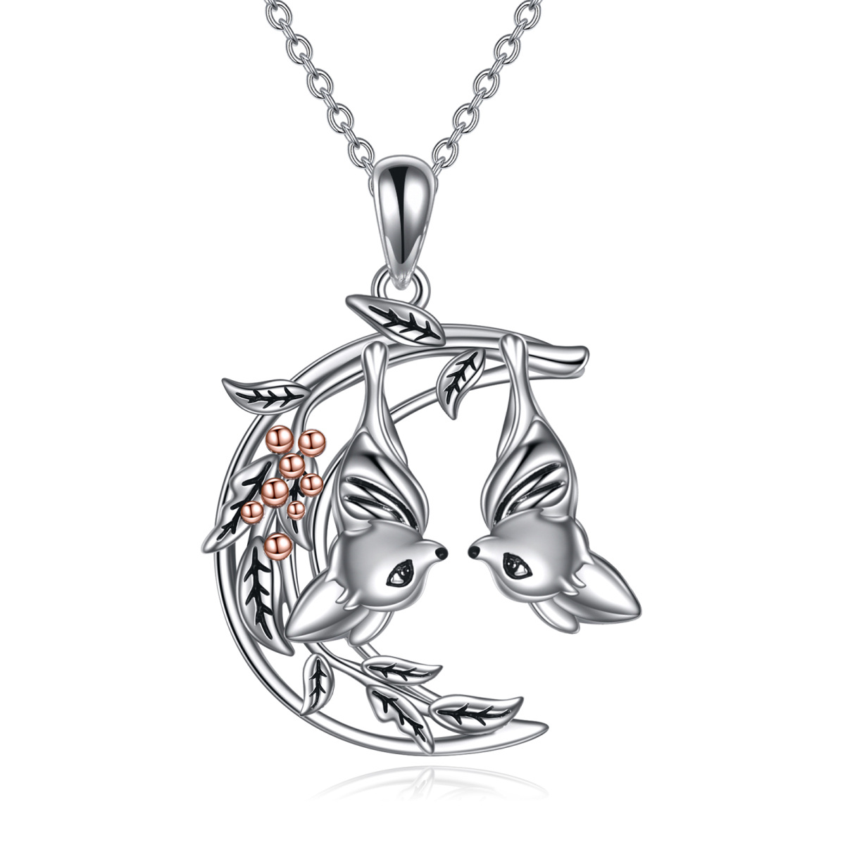 Collier en argent sterling avec pendentif chauve-souris bicolore-1