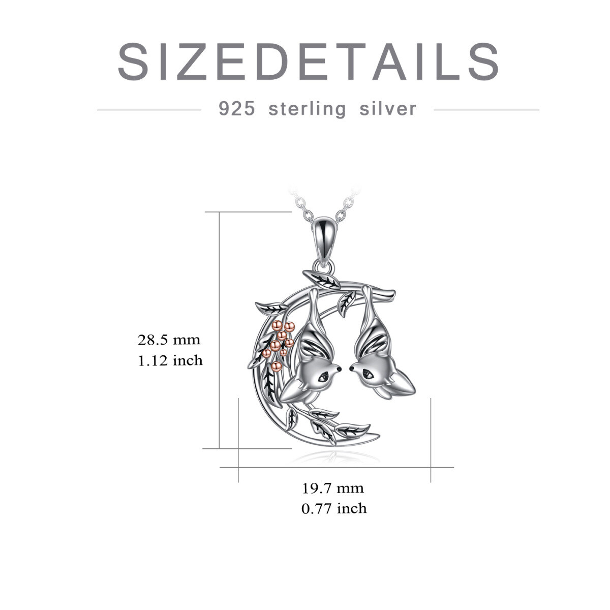 Sterling zilveren tweekleurige vleermuis hanger ketting-6