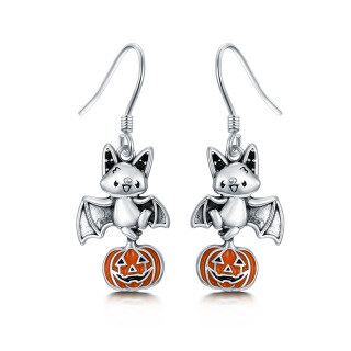 Sterling Silver Two-tone Bat & Pumpkin Cute Halloween Jewelry Dangle Drop Earrings-18