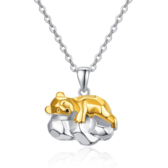 Sterling Silver Two-tone Bear & Cloud Pendant Necklace